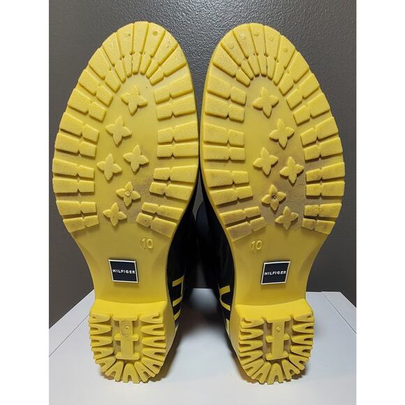 Tommy Hilfiger Desi Logomania Spellout Blue Yellow Women's Rain Boots - Picture 6 of 7